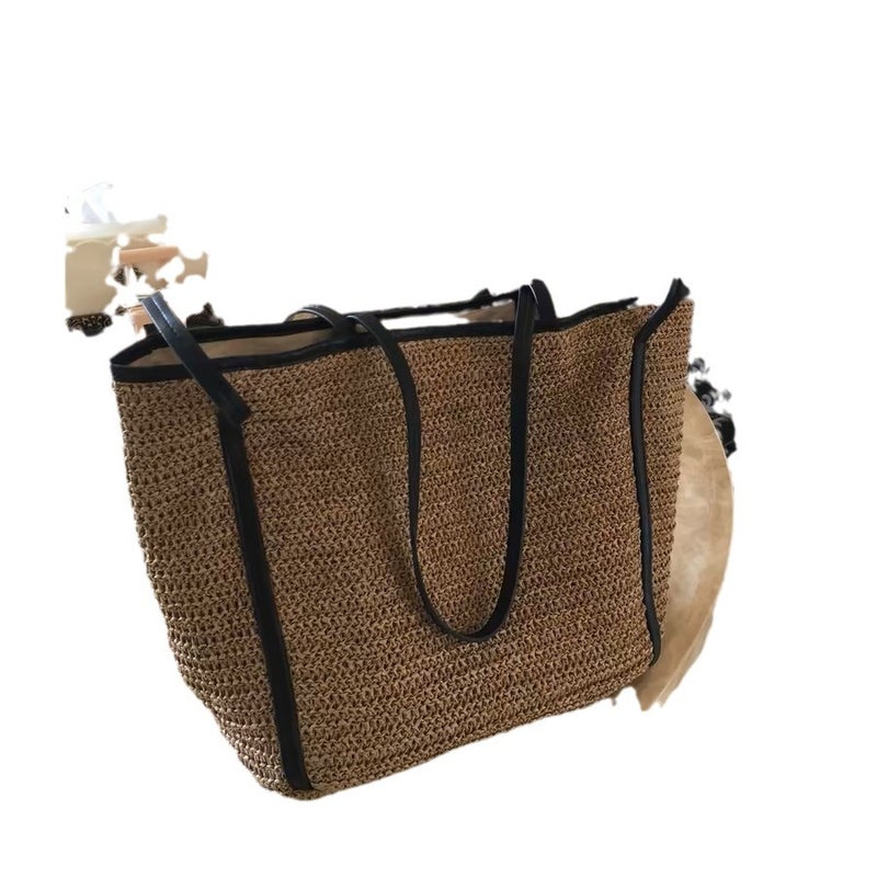 Vintage Woven Straw Tote Bag for Women - Image 5