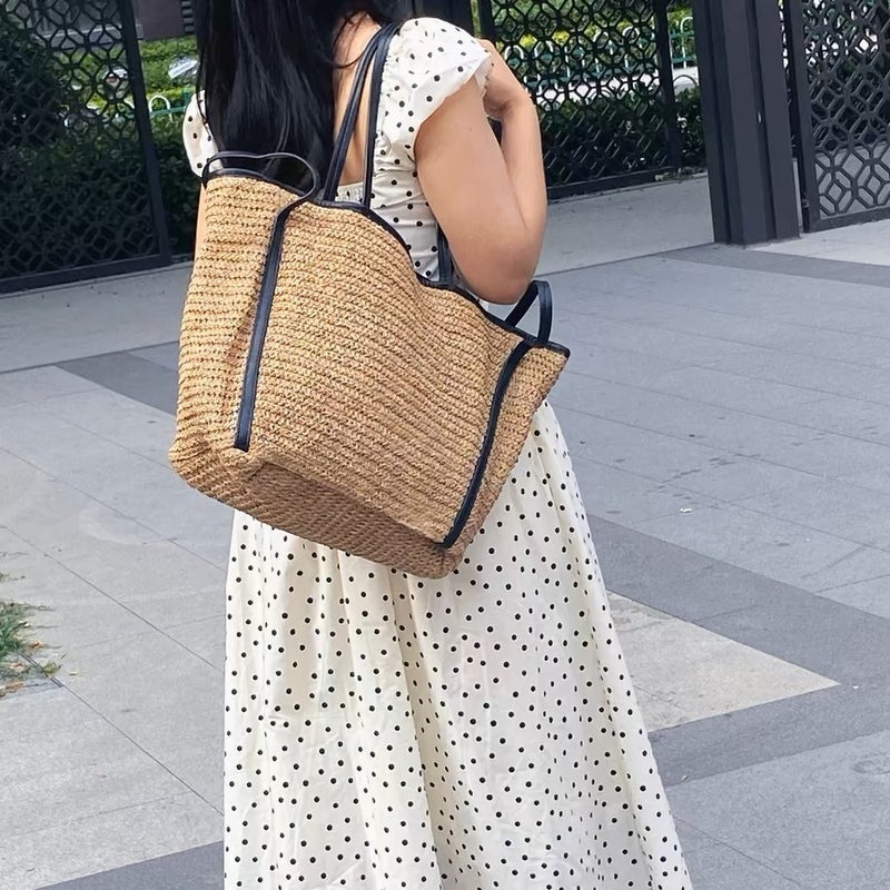 Vintage Woven Straw Tote Bag for Women - Image 2