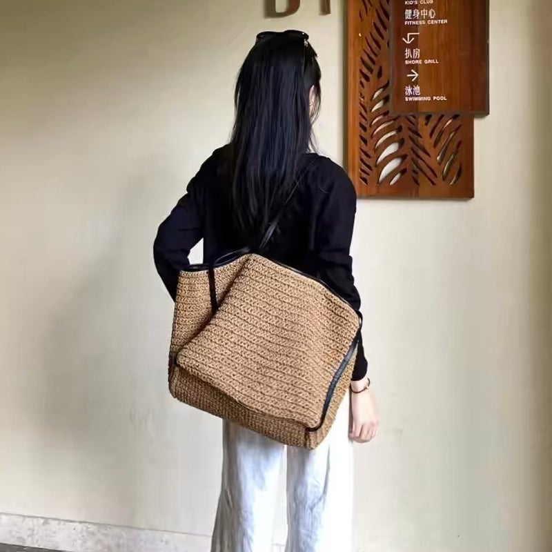 Vintage Woven Straw Tote Bag for Women - Image 1