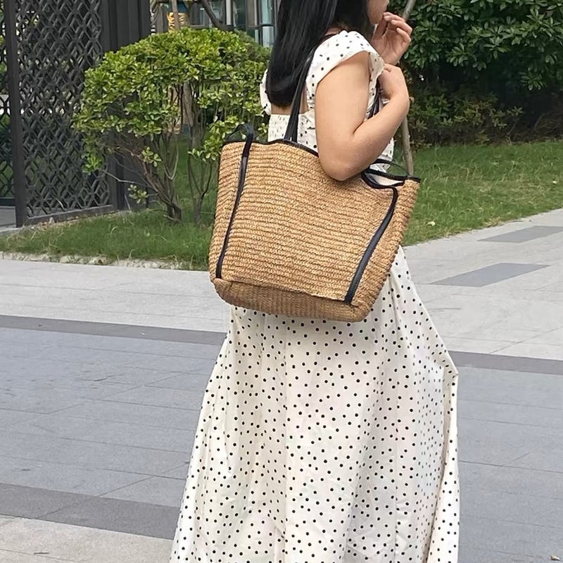 Vintage Woven Straw Tote Bag for Women - Image 3