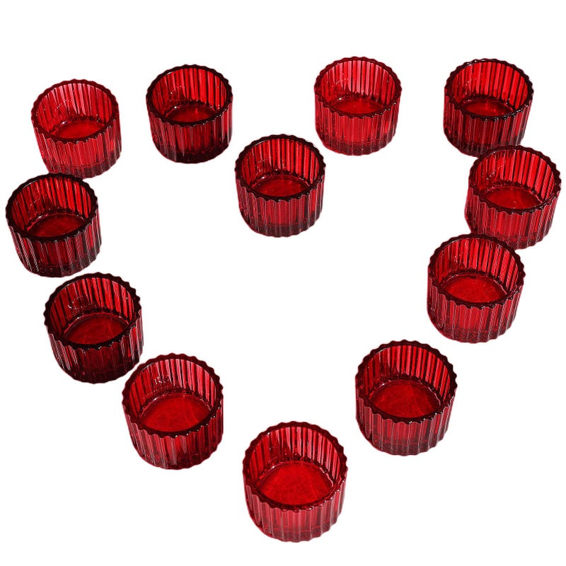 VOHO Red Candle Holders for Table Centerpiece Tealight Candle Holder Set of 12 for Small Tealight Candles Glass Votive Candle Holders for Her Valentine Christmas2 x 14 Inch