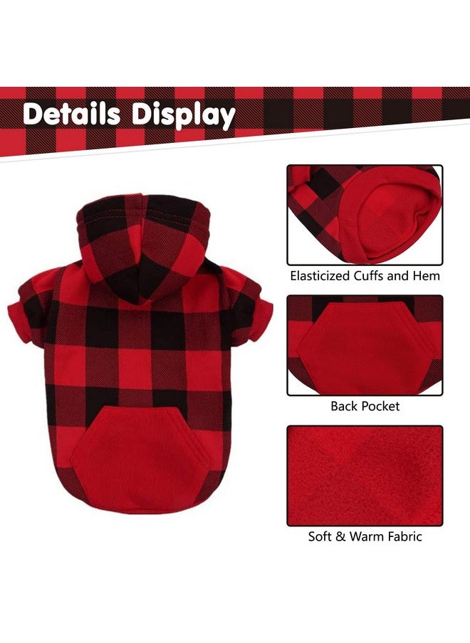 KOOLTAIL - Plaid Dog Hoodie Pet Clothes Sweater With Hat And Pocket For Small Medium Large Size Dogs, Soft Winter Warm Dog Cold Weather Coat, Fleece Fall Dog Hooded Sweatshirt For Puppy Cats, Red Xl - Image 1