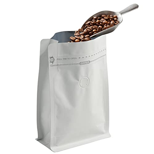 felipack 50 Count 4 Ounces White Kraft Paper Coffee Bags - High Barrier Aluminium Foil Liner - Flat Bottom Coffee Pouches with Degassing Valve, Food Storage Bags with Rsealable Zipper & Easy Open Tape (50pcs, 4oz/0.25lb/100g) - Image 3