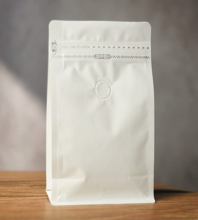 felipack 50 Count 4 Ounces White Kraft Paper Coffee Bags - High Barrier Aluminium Foil Liner - Flat Bottom Coffee Pouches with Degassing Valve, Food Storage Bags with Rsealable Zipper & Easy Open Tape (50pcs, 4oz/0.25lb/100g) - Image 5