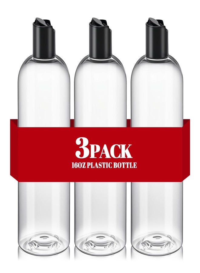DPLASKA 3Pcs 16 oz Clear Plastic Refillable Travel Shampoo and Conditioner Bottles with Black Disc Top Caps，Squeeze Empty Bottles Cosmetic Containers for Lotions, Body Soap Cream - Image 1