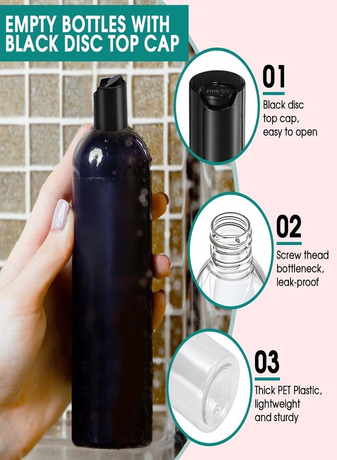 DPLASKA 3Pcs 16 oz Clear Plastic Refillable Travel Shampoo and Conditioner Bottles with Black Disc Top Caps，Squeeze Empty Bottles Cosmetic Containers for Lotions, Body Soap Cream - Image 4