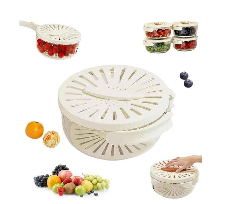 DIKSUL 2 in 1 Drainer and Strainer Draining Basket with Lid Multifunctional Fruit Vegetable Washing Basket Drainer with Foldable Handle Kitchen Colander Bowl Set for Fruit Vegetable Noodle - Image 1