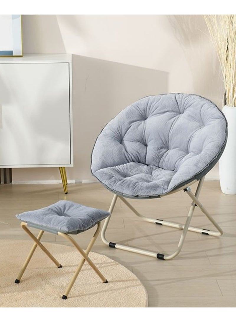 XiuWoo Cozy Faux Fur Lounge Chair With Foot Stool, Folding Saucer Chair with X-Shaped Support Tube, Fits The Backrest and Soft Elastic Cushion and Can Bear Up to 100kg for Home Living Room Bedroom Office  - Image 1