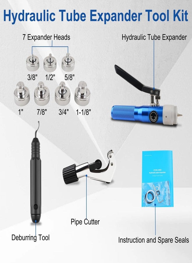 YINGKESI Hydraulic Tube Expander Swaging Tool Set, 3/8" to 1-1/8" OD HVAC Pipe Expander Tools with 7 Expander Heads, Tube Cutter, Deburring Tool, Flaring Tool HVAC for Copper/Aluminum/Soft Steel Pipe - Image 2
