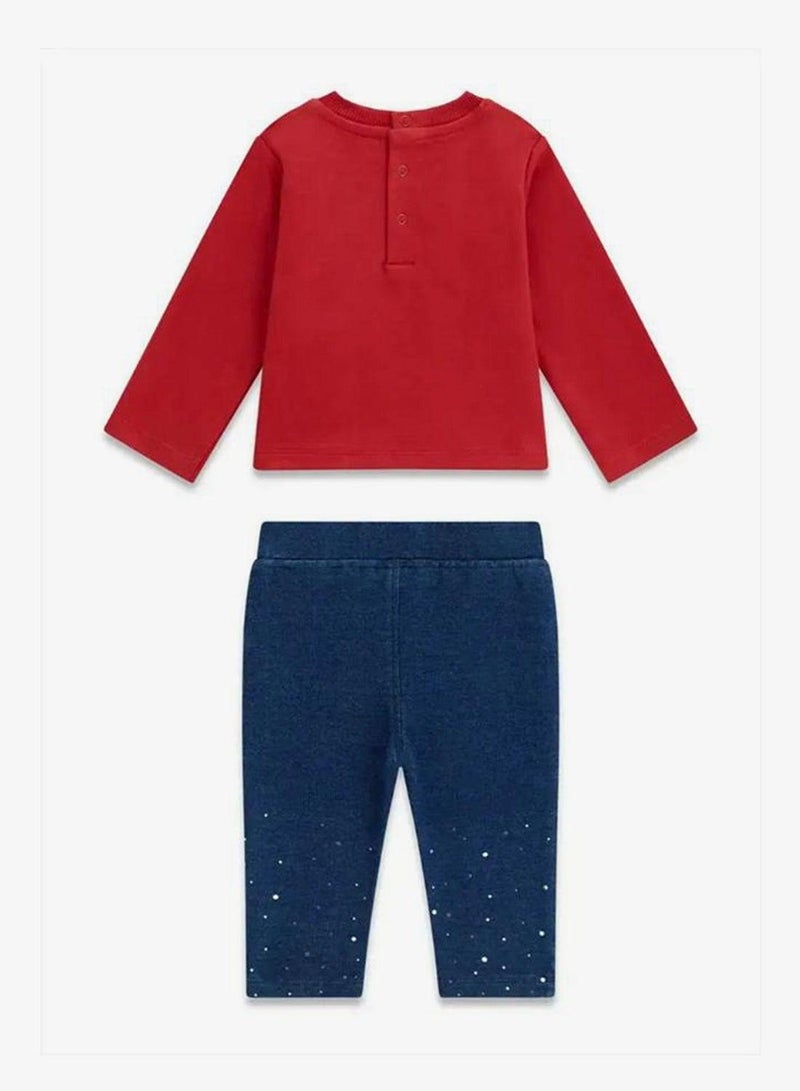 GUESS Infant Printed Crew Neck T-Shirt And Denim Pants Set - Image 3