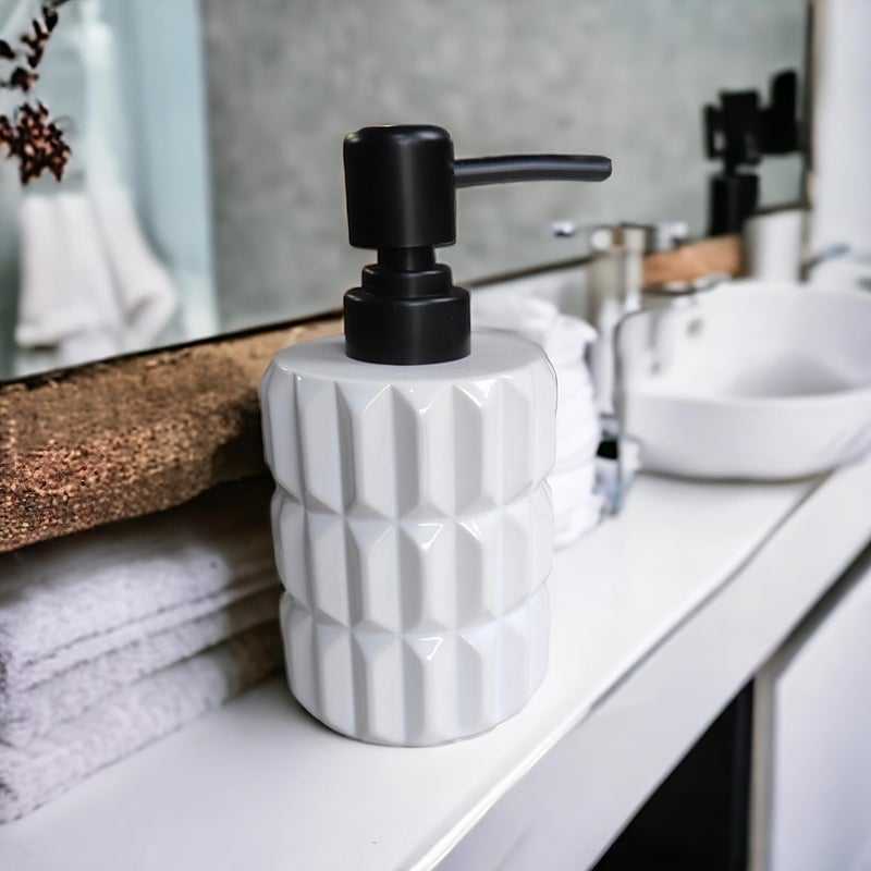 Whizzo® Ceramic Handwash Bottle for Wash Basin | Soap Dispenser for Kitchen | Shampoo Dispenser for Bathroom | Handwash Soap Dispenser Pump | Bathroom Accessories (300ML, White) - Image 1