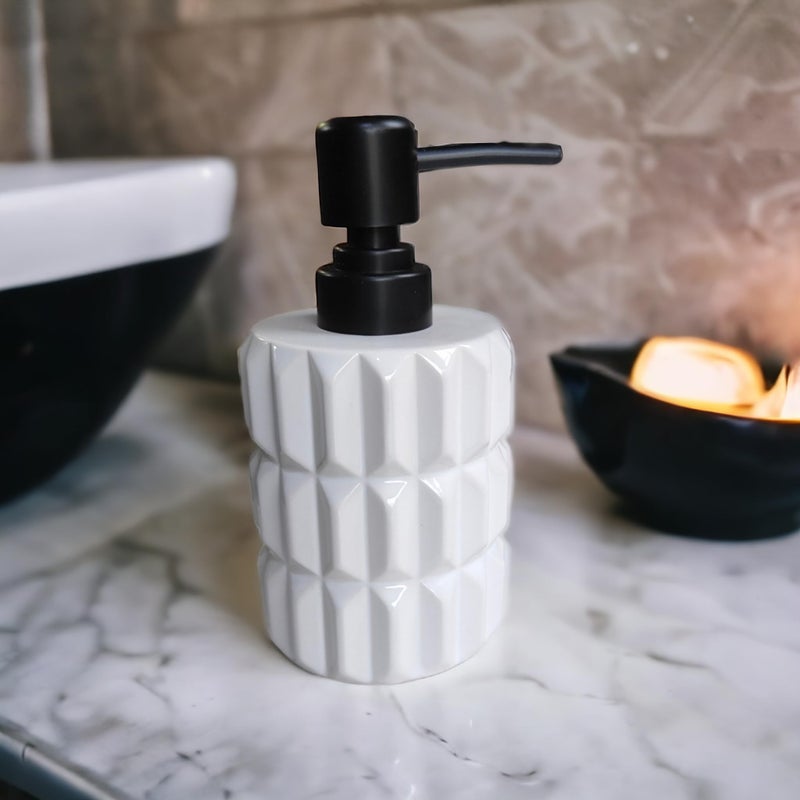 Whizzo® Ceramic Handwash Bottle for Wash Basin | Soap Dispenser for Kitchen | Shampoo Dispenser for Bathroom | Handwash Soap Dispenser Pump | Bathroom Accessories (300ML, White) - Image 2