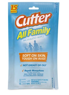 Cutter Cutter All Family Mosquito Wipes, Insect Repellent, Repel Mosquitoes, Ticks, Gnats, Fleas & More, 7% DEET 15 Count  - Image 1