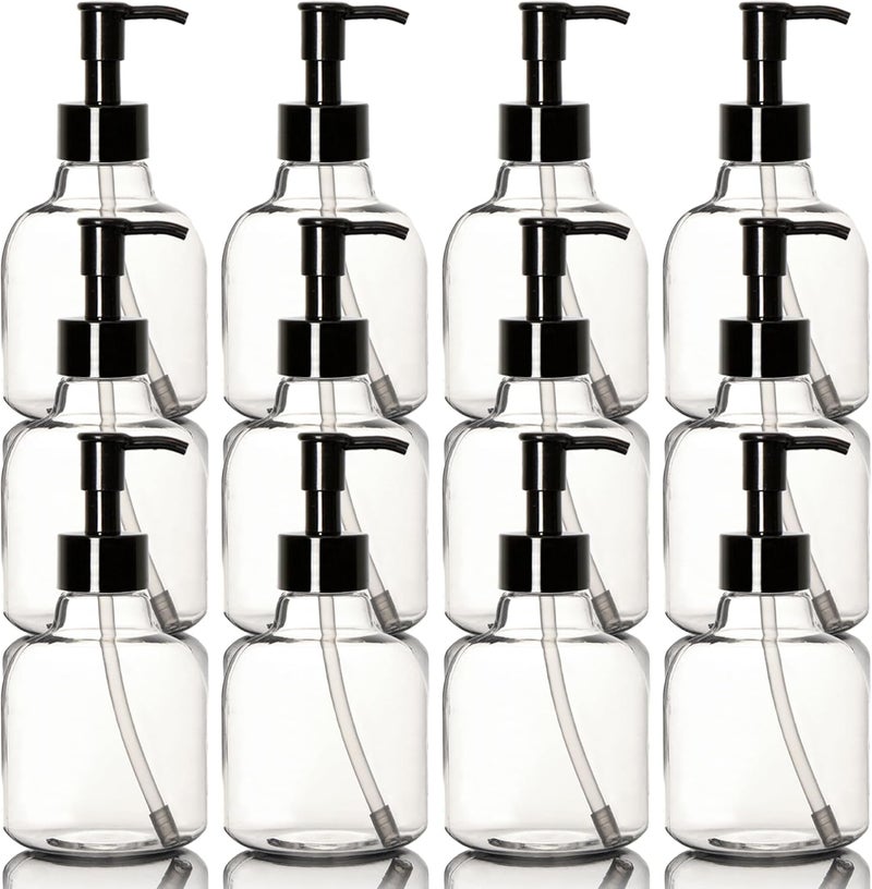 Youngever 6 Pack Plastic Pump Bottles, Clear Refillable Plastic Pump Bottles with Travel Lock (12 Ounce)