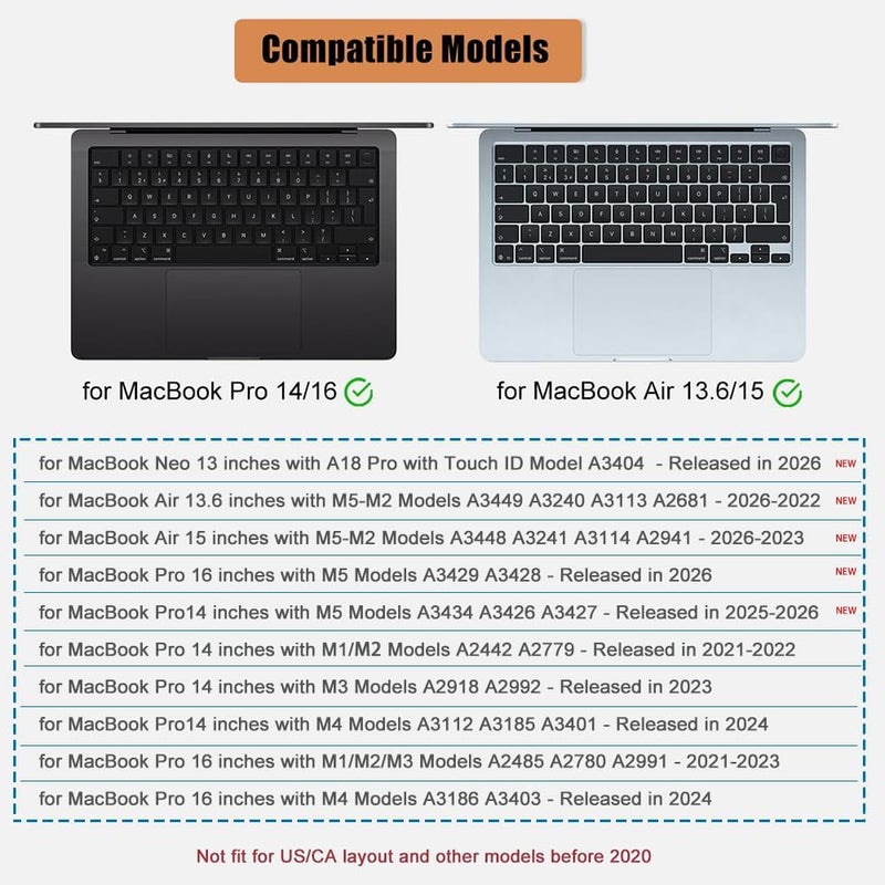 MasiBloom غطاء لوحة المفاتيح لأجهزة MacBook Air وPro/Max من طراز 2024-2021، مزود بشريحة معالجة M3 أو M2 أو M1، بأحجام 15.3 بوصة، 13.6 بوصة، أو 16.2 بوصة. رقم المنتج: A3114، A3113، A2941، A2681، A2992، A2991، A2918، A2779، A2780، A2442، A2485. منتجات واقية للجهاز. - Image 2