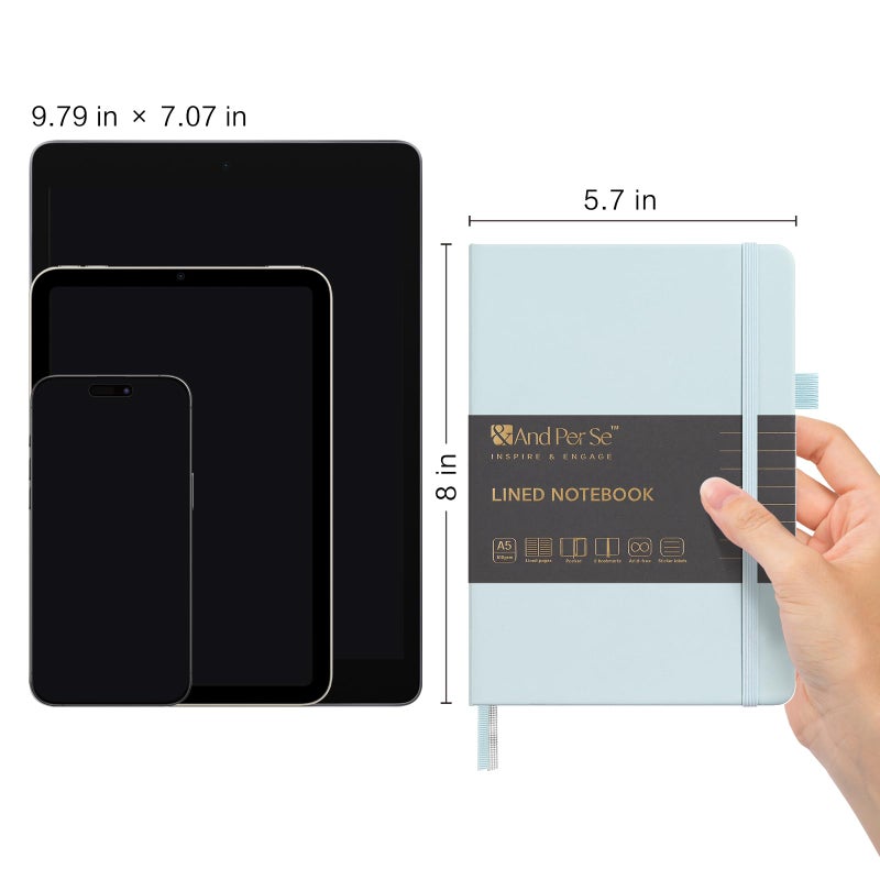 &And Per Se ⩓ Per Se Lined Journal Notebook, 160 Pages, A5 5.7 x 8 inches College Ruled Thick Paper Notebook Journals for Writing, Hardcover Notebooks for Women Men Office School (1 Pack, Cyan) - Image 2