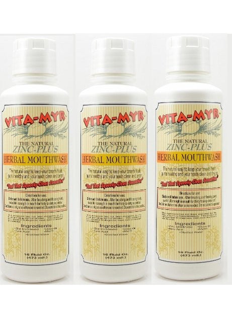 VITA-MYR 3 Pack VITA-MYR 16 Oz Effective Herbal Zinc-Plus Mouthwash 