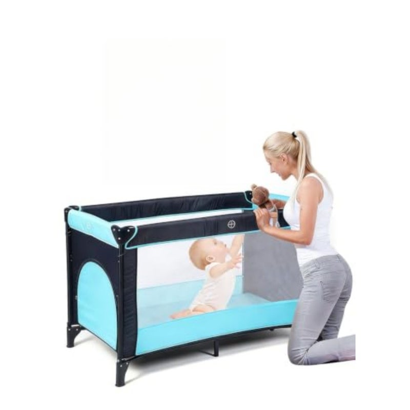 Sharpdo Portable and Foldable Baby Bed with Wheels Blue - Image 1