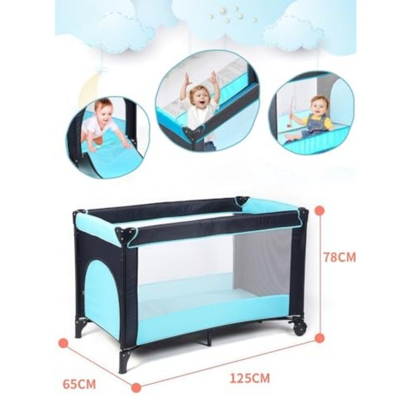 Sharpdo Portable and Foldable Baby Bed with Wheels Blue - Image 5