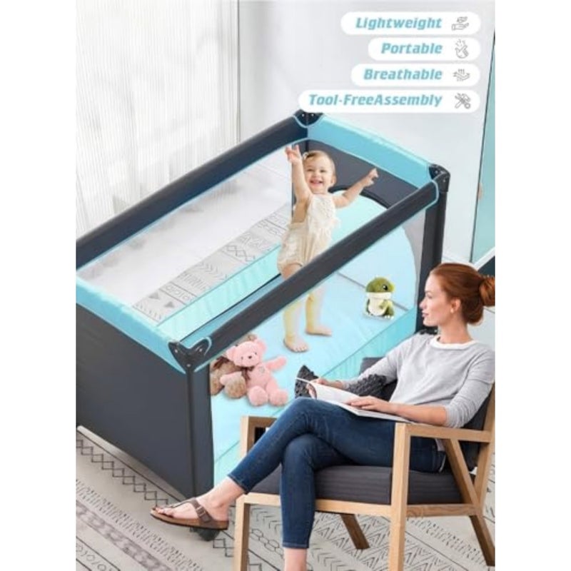 Sharpdo Portable and Foldable Baby Bed with Wheels Blue - Image 3