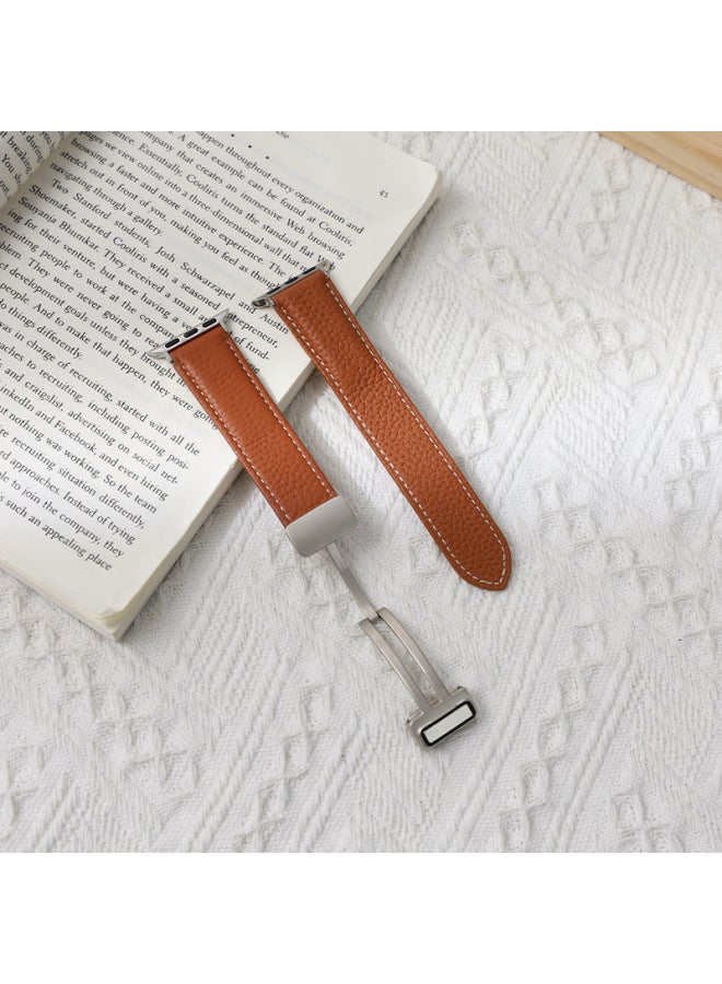 For Huawei GT4watch4 Watch GT3 Silver Magnetic Buckle Litchi Pattern Leather Folding Strap GT2 In Stock-Color:Brown (silver Magnetic Buckle)-Specifications:Flat Mouth 22mm [switch Earrings]  - Image 1