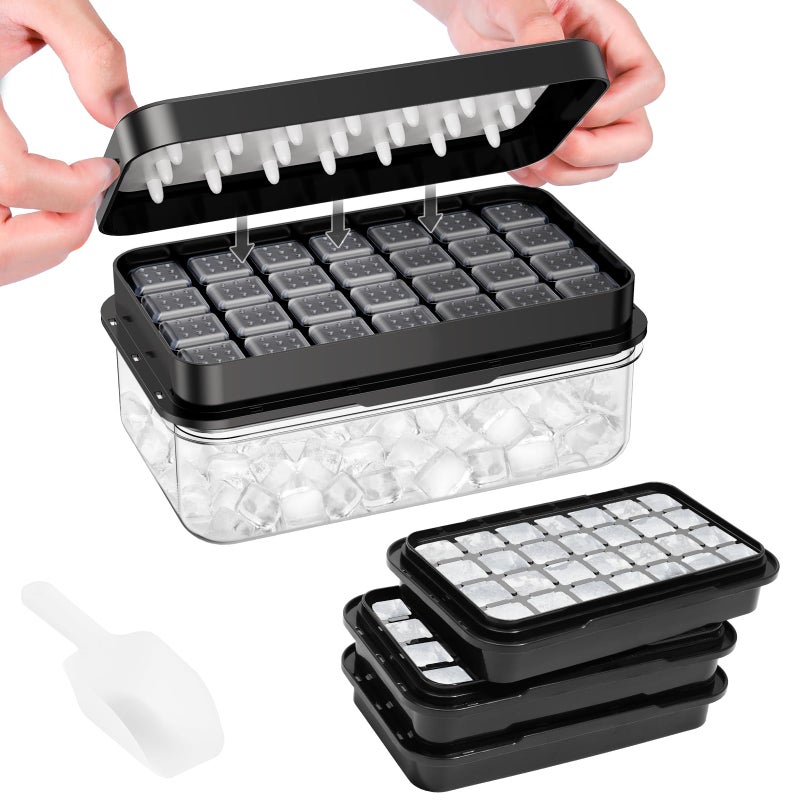 PHINOX Ice Cube Tray with Lid and Bin, 3 Pack Plastic Ice Cube Tray Molds, 84 pcs Ice Trays for freezer, Chilling Drinks, Whiskey & Cocktails, with Ice Container and Ice Scoop, BPA-Free - Image 1