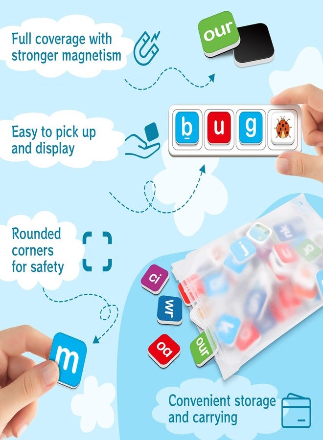HugHush Magnetic Letter Tiles, Phonics Spelling Games Speech Therapy Phonemic Awareness Alphabet Fridge Magnets Learn to Read Science Reading Manipulative Elkonin Box Preschool Kindergarten Classroom - Image 3