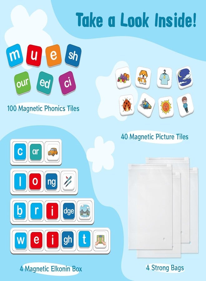 HugHush Magnetic Letter Tiles, Phonics Spelling Games Speech Therapy Phonemic Awareness Alphabet Fridge Magnets Learn to Read Science Reading Manipulative Elkonin Box Preschool Kindergarten Classroom - Image 2