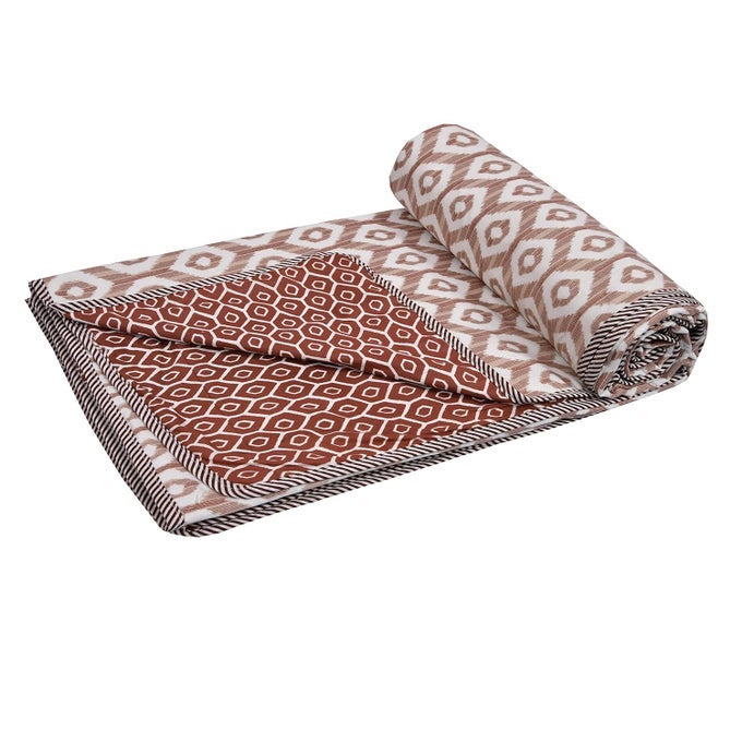 COTTON REVERSIBLE DOHARAC BLANKET FOR SINGLE BED ALL WEATHER LIGHT WEIGHT PACK OF 1BROWN DOT