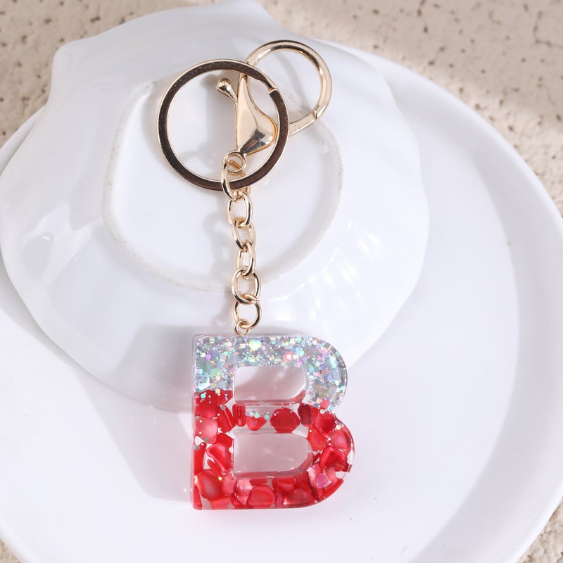 Resin English Letter Keychain High-End Plum Red Cute Bag Backpack Key Pendant Accessories - Image 2