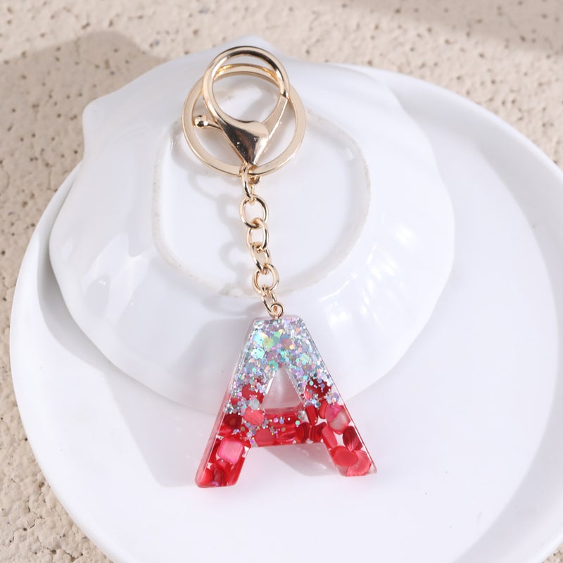 Resin English Letter Keychain High-End Plum Red Cute Bag Backpack Key Pendant Accessories - Image 3