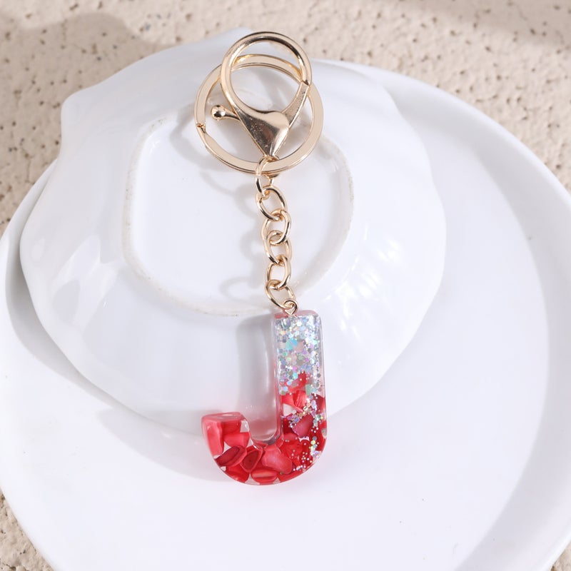 Resin English Letter Keychain High-End Plum Red Cute Bag Backpack Key Pendant Accessories - Image 1