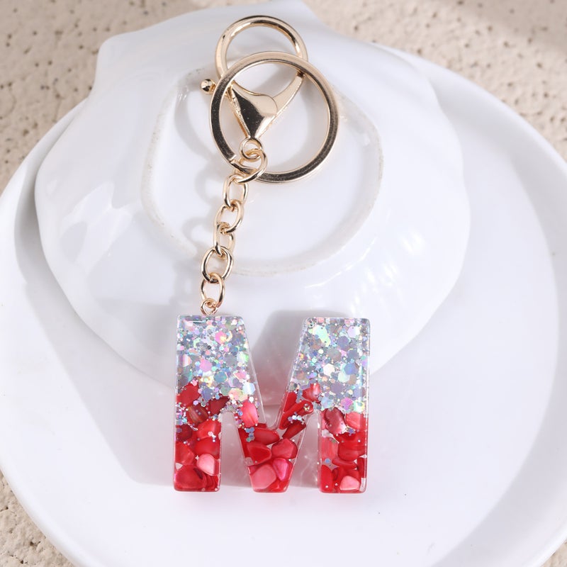 Resin English Letter Keychain High-End Plum Red Cute Bag Backpack Key Pendant Accessories - Image 4