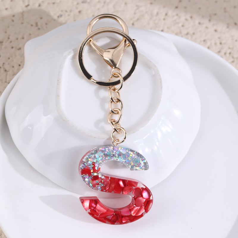 Resin English Letter Keychain High-End Plum Red Cute Bag Backpack Key Pendant Accessories - Image 5