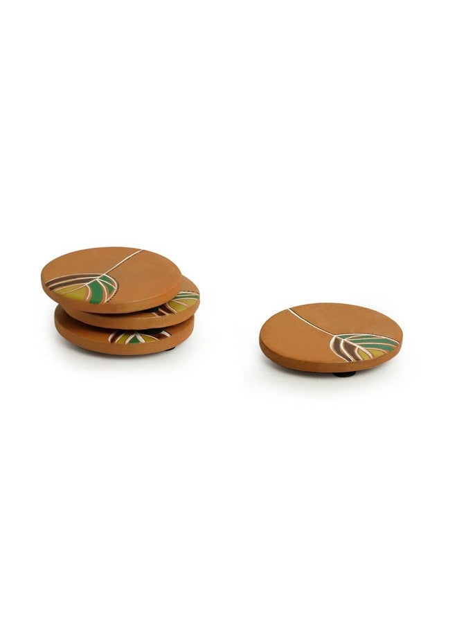 ExclusiveLane 'Shades of a Leaf' Handpainted Terracotta Coasters for Cups Dining Table Accessories for Home Coster (Set of 4) - Image 2