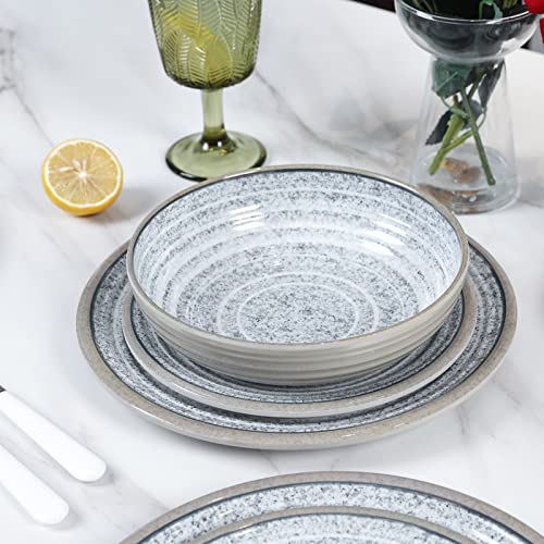 Gofunfun Melamine Dinnerware Sets 12 PCS - Service for 4 Plates & Bowls Sets Dishwasher Top-Shelf Safe, BPA Free Dinner Dishes Set for Everyday Use-Granite Pattern Gray - Image 4