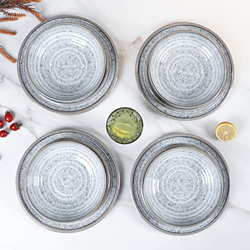 Gofunfun Melamine Dinnerware Sets 12 PCS - Service for 4 Plates & Bowls Sets Dishwasher Top-Shelf Safe, BPA Free Dinner Dishes Set for Everyday Use-Granite Pattern Gray - Image 3