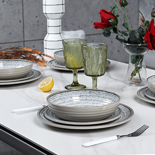 Gofunfun Melamine Dinnerware Sets 12 PCS - Service for 4 Plates & Bowls Sets Dishwasher Top-Shelf Safe, BPA Free Dinner Dishes Set for Everyday Use-Granite Pattern Gray - Image 5
