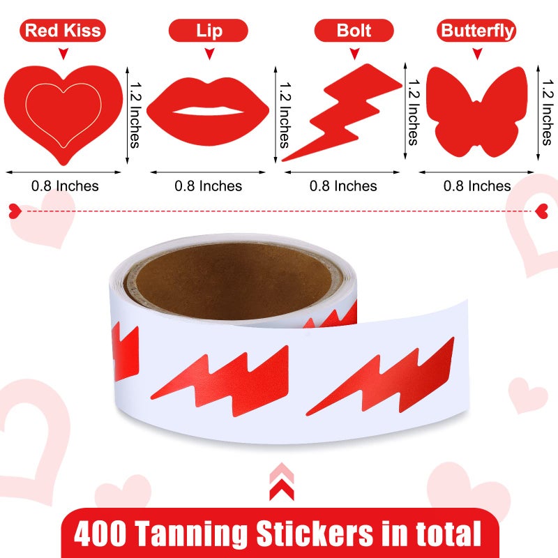 Fainne 400 Pieces Tanning Bed Stickers for Body Heart Labels Perforated Self Adhesive Small Sun Stickers for Tanning, 100 Pieces Per Roll, 1.2 x 0.8 Inches(Elegant Pattern) - Image 3