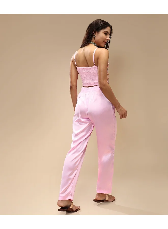 QISSA Women's Baby Pink Ethnic Block Co-Ord Set For Casual Wear | V-Neck | Sleeveless | 3 Piece Co-Ords Designed With Comfort Fit For Everyday Ethnic Wear