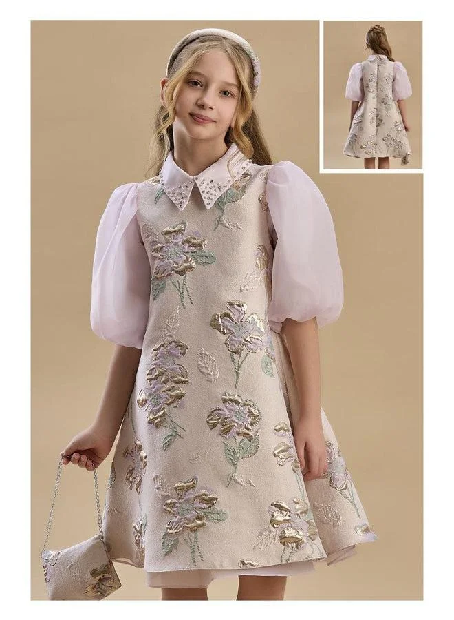 فيا بامبينو Metallic Floral Brocade Collar Dress 3353