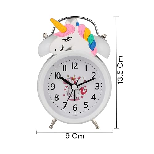 De'rons Twin Bell Analog Table Alarm Clock for Heavy Sleepers with Backlight Alarm Clock for Study Table Funny Cute Cartoon Unicorn Shape Alarm Clock for Girls Kids Boys Bedroom 9 x 13.5 cm (White) - Image 3