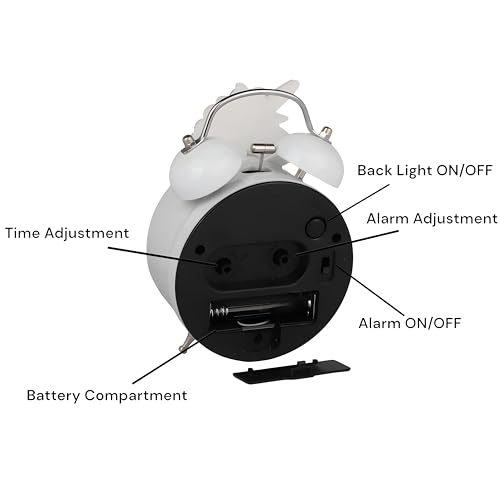 De'rons Twin Bell Analog Table Alarm Clock for Heavy Sleepers with Backlight Alarm Clock for Study Table Funny Cute Cartoon Unicorn Shape Alarm Clock for Girls Kids Boys Bedroom 9 x 13.5 cm (White) - Image 4