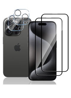 SYOSI Tempered Glass Screen Protector for iPhone 15 Pro Max 2+2 Pack + Camera Lens Protector Anti Fingerprint Anti-Scratch Easy Installation Bubble Free Full-Coverage 9H Hardness Film  - Image 1