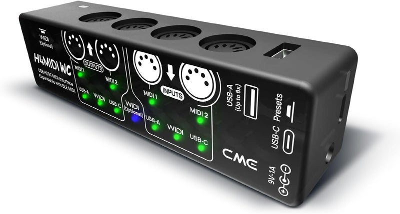 CME H4MIDI WC – Advanced USB Host MIDI Interface with Router, Filter, Mapper, Optional WIDI Bluetooth MIDI, Standalone 9V Power Mode - Image 1