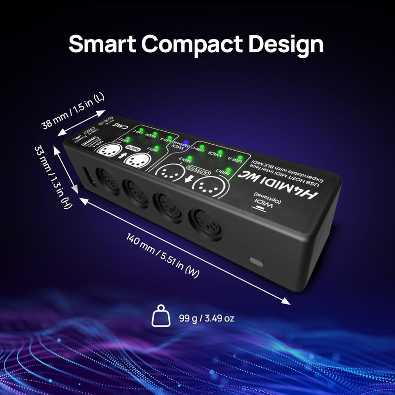 CME H4MIDI WC – Advanced USB Host MIDI Interface with Router, Filter, Mapper, Optional WIDI Bluetooth MIDI, Standalone 9V Power Mode - Image 3