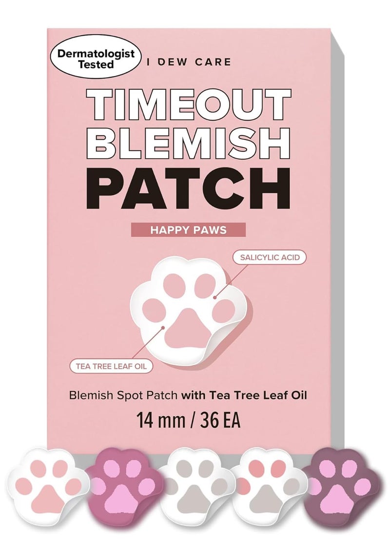 I DEW CARE Hydrocolloid Acne Pimple Patch  Timeout Blemish Happy Paws  Cute Patches Facial Stickers Absorbing with Tea Tree Leaf Oil Trouble Treatment for Face 36 Count