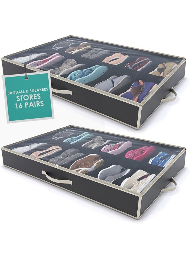 Woffit Under Bed Shoe Storage Organizer – Set of 2 Large Containers, Each Fit 12 Pairs of Shoes – Sturdy Box w/ Strong Zipper & Handles – Underbed Organizers for Kids & Adults - Image 1