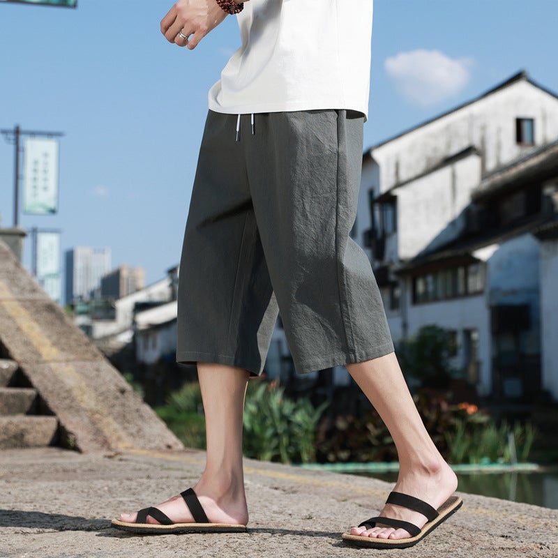 Cropped Pants 7 Student Beach Shorts Large Pants Chinese Style New Chinese Style Cotton Linen Linen Casual Pants K918 - Image 1