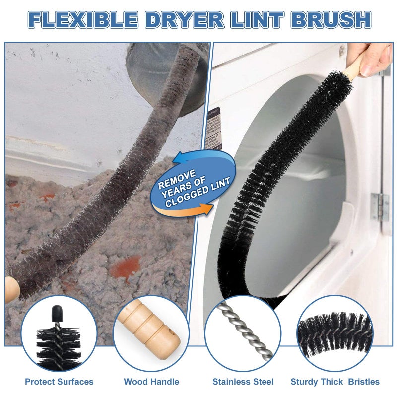 PetOde 2 Pieces Dryer Vent Cleaner Kit Compatible with Most Vacuum Cleaner, Dryer Lint Brush and Vacuum Hose Attachment with Universal Connector, Quickly Lint Remover - Image 5
